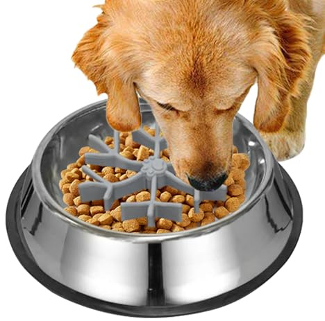 Rechory Slow Feeder Dog Bowls,Anti-choking Bowl Feeder - Silicone Stainless Steel Puppy Dishes,for Dogs Puppy Pet Cat Water Feeding Eating Small Large Medium Breed