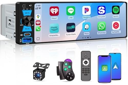 6.5 Single Din Car Stereo Wireless Apple CarPlay Android Auto, Car Radio Bluetooth 5.2, FM/AM/RDS, IPS HD Touchscreen, Type-C Fast Charging