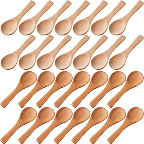 Boao 30 Pcs Mini Wooden Spoons, Small Wood Spoon for Jars, Several Colors
