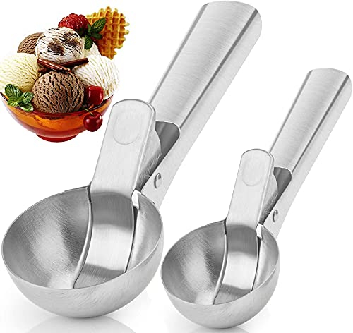 ZUZGO Eisportionierer Edelstahl Eislöffel 2Stk Portionierer Professioneller Rutschfester Griff Eisportionier mit Auslöser Spülmaschinengeeignet für Eiscreme, Plätzchen, Kuchen Teig, Melone