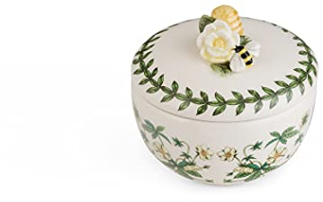 Portmeirion Botanic Garden Bouquet Bumble Bee Trinket Box with Lid | Small storage Box for Rings Bracelets and Jewelry | Made of Dolomite with Flower and Butterly Motif | Decorative Holder Organizer