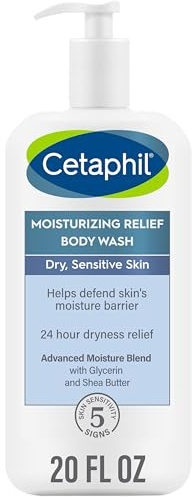 Cetaphil Body Wash, Moisturizing Relief Body Wash for Sensitive Skin, Creamy Rich Formula Gently Cleanses and Gives 24 Hour Relief to Dry Skin, Hypoallergenic, Fragrance Free, 20 oz