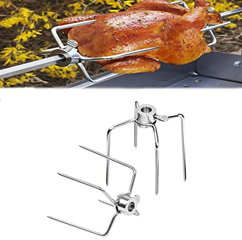 LZQ Fleischklammer 2 Stück Fleischnadeln für Grillspieß,304 Edelstahl Hitzebeständig und rostfrei Multifunktionaler Hähnchengrill Grillgabel für Drehspieß