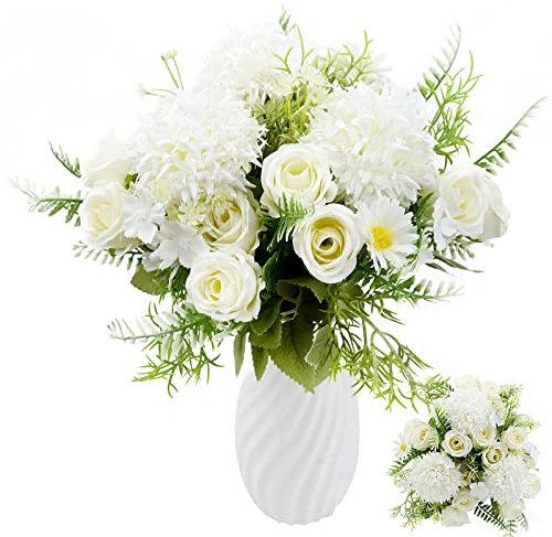 TSLBW 3 Bundles Artificial Flowers Mixed Rose Hydrangea Flower Bouquet Artificial Plants Flowers Decoration Fake Peony Silk Hydrangea Bouquet Decor for Home Wedding Office Table Decoration Gift