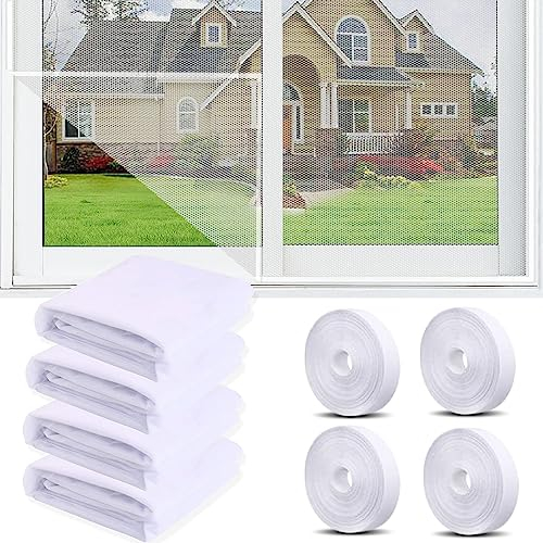 4 Pièces Moustiquaire Fenetre,150x130cm Moustiquaire pour Fenêtre avec 4 Rouleaux De Bandes Autocollantes,Filet Écran Insecte,Réglable en Taille Ne Nécessitant Aucun Perçage,Anti Mouche Moustiques