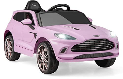 GYMAX Kids Ride on Car, 12V Battery Powered Licensed Aston Martin DBX Toy Car with Remote Control, Music, Bluetooth, FM, USB, Slow Start & Safety Belt, Children Electric Vehicle for Boys Girls (Pink)