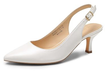 DREAM PAIRS Damen Pumps Slingback Sandalen Pumps für Damen Pointed Toe Kleid Partei Gericht Schuhe Damen Kitten Heel Hochzeit Schuhe,Size 40,Weiss-Pu,SDPU2444W