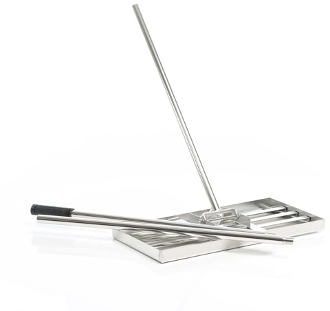 Wiltec Edelstahl Rasenrakel mit Stiel Größe S, Flächenebner 25 x 50 x 2,8 cm Unebenheiten im Rasen ausgleichen, Leveler Gartengerät zum Rasen sanden