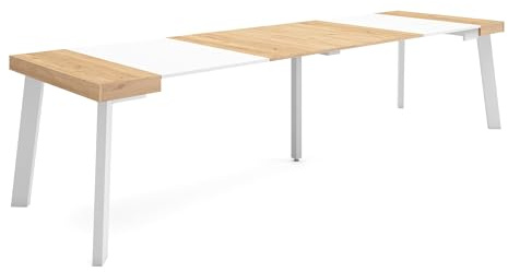Skraut Home | Ausziehbarertisch | Multifunktionaler ausziehbarer | 300 | Für 14 Gäste | Hölzerne Beine | Moderner Stil | Eiche und weiß