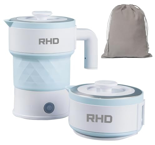 Hervidor eléctrico plegable portátil, hervidor de agua de camping pequeño de 0,7 l, mini hervidor plegable, calentamiento rápido de 600 W, libre de BPA, calefacción de acero inoxidable 304, azul