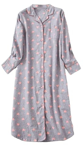Camicia da notte per anziani, da donna e inverno, in cotone, taglie forti, pigiama e abbigliamento da casa, grigio., M