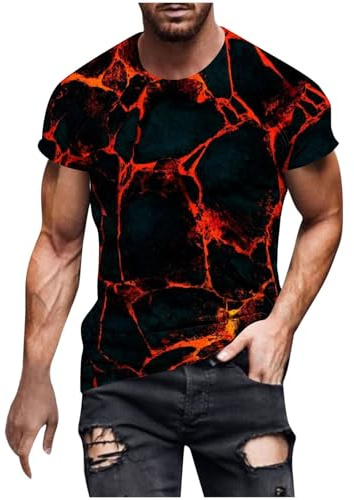 T-shirt pour homme - Imprimé flamme - T-shirt d'été à col rond - Manches courtes - Haut de sport - Léger - Loisirs - Tendance - Fitness - T-shirt de sport - Coupe droite - T-shirt fonctionnel