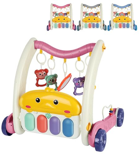 XUANYU 4-in-1 Laufwagen für Babys mit Krabbeldecke für Jungen und Mädchen, Lauflernhilfe mit abnehmbarem Lernbrett, Spielzeug für Babys (Rosa)