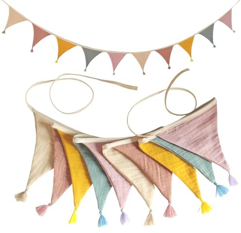 Ovanda Wimpelkette Outdoor,2.5m 10 Flaggen Wimpelkette Wetterfest, Einschulung Deko, Wimpelkettes Geburtstag, Regenbogen Girlande Deko für Hochzeit Geburtstag Kinderzimmer Party Garden Dekoration