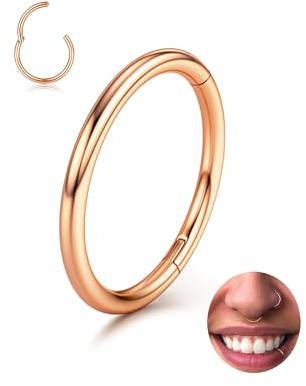 BodyBonita Piercing Nariz Aros con Bisagra - 316L Acero Quirúrgico sin Costuras 18G Septum Piercing Joyas Hipoalergénico Labio CartíLago Hélix Daith Caracola Trago Torre Ombligo 8 mm-Oro Rosa