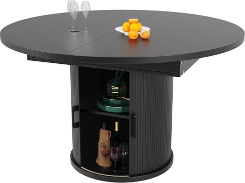 I0I&I0I Matbord, utdragbart, runt med förvaringsutrymme – köksbord och matbord, Ø 118–158 cm ovalt, utrymme för 6 personer, höjdjusterbara fötter, modern design (svart)