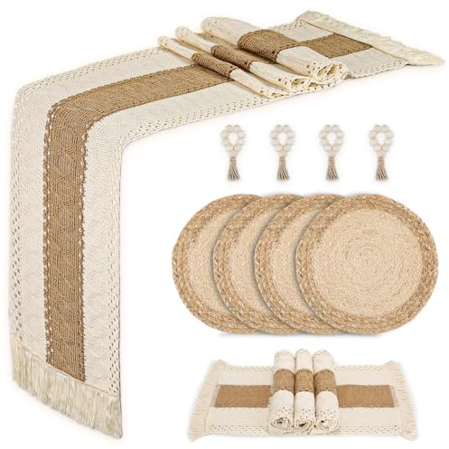 Zology Placemats Table Mats Set of 4 with Placemat,Table Mat & Table Runner | All in one,Woven Placemats Place Mats for Table,Boho,Natural,Eco-Friendly,for Daily Dinner, Housewarming,Party Kitchen Décor