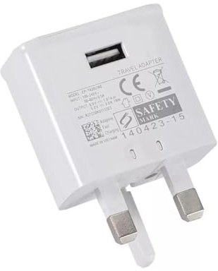 UK 3-stifts laddare 5 V 2 A 10 W – brittisk standard USB-väggkontaktadapter för smartphones, surfplattor, e-läsare, USB-fläktar och spegellampor (vit, en storlek)