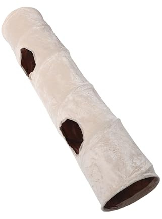 HAPINARY Tunnel pour Chat Beige 2 Trous en Tissu Souple avec Balle de Jeu – Tunnel Interactif et Refuge Confortable pour Petits Animaux pour Stimuler Le Jeu Détente en Intérieur