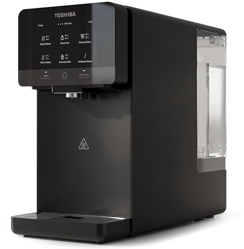 Toshiba Osmoseanlage, Wasserfilter Trinkwasser, Auftisch, Keine Installation, Heißwasserspender, Umkehrosmoseanlage, Mehrfach-Filterung & Mineralisierung, UV Licht, NSF zertifiziert, Grau