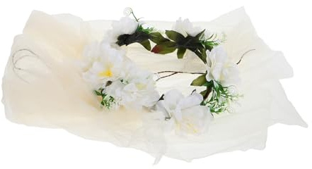 Garneck Couronne de Fleurs Blanche Artisanale en Rotin Synthétique, Bandeau Voile de Mariée Court, Accessoire Léger pour Séance Photo Plage, Mariage et Enterrement de Vie de Jeune Fille