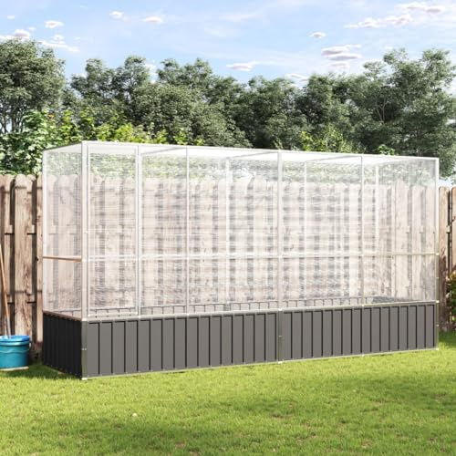 Nqyjm Aviario con ampliación plata 418,5 x 107 x 212 cm acero para jardín terraza
