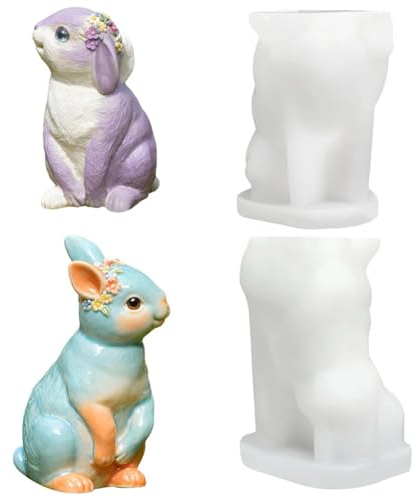 Stampo per Candela Pasquale, 3D Stampo Silicone Coniglio, Set Stampi per Candela Pasquale, Adatto per Candeles in Resina Sapone Cera di Soia Regali Pasquali (A)