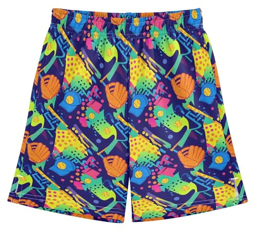 CUPADA Boys Shorts Baseball Glove Bat Helmet Kids Athletic Short with Pockets Comfy Drawstring Track Shorts for Casual Sport Home Size 14-15T