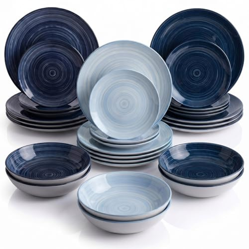 INTRECCI Servizio Piatti – Set Completo per 6 Persone in Porcellana – Design Moderno – Piatti Tavola Eleganti – Compatibili Lavastoviglie e Microonde - Set 18 piatti, modello: Linea Mare