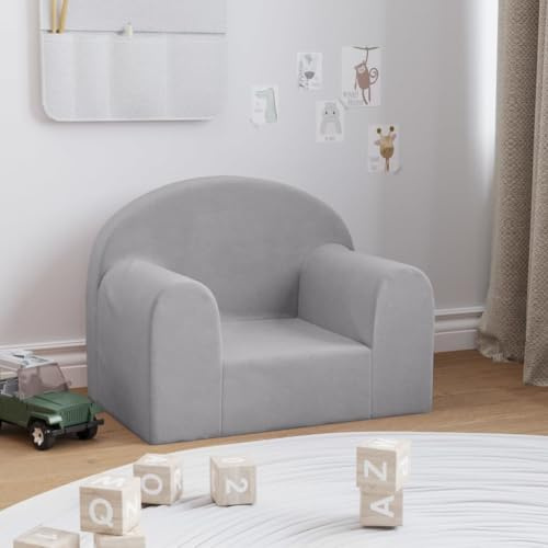 LoogCape Sofá infantil gris claro de felpa suave asiento cómodo para habitación de los niños, duradero y fácil de limpiar, con funda extraíble para jugar, leer o relajarse cómodamente