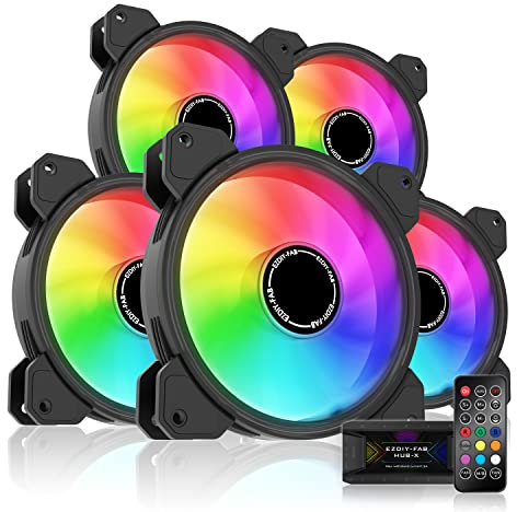 EZDIY-FAB Ventilateur de Boîtier D'ordinateur 120mm,Ventilateur Aura Sync de Carte Mère,Vitesse Réglable,Ventilateur RGB Adressable pour Moyeu de Ventilateur et Remote-5 Pack