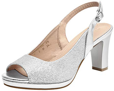 DREAM PAIRS Women’s Sexy High Chunky Heels Peep Toe Platform Block Slingback Dress Pumps Shoes,Size 9,Silver,Neina