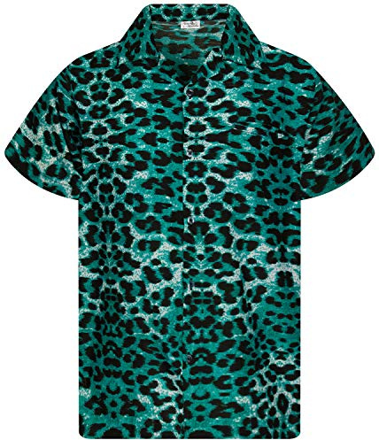 King Kameha Funky Hawaii-Hemd, Herren, Kurzarm, Leopard-Print, Dunkel-Grün, 4XL