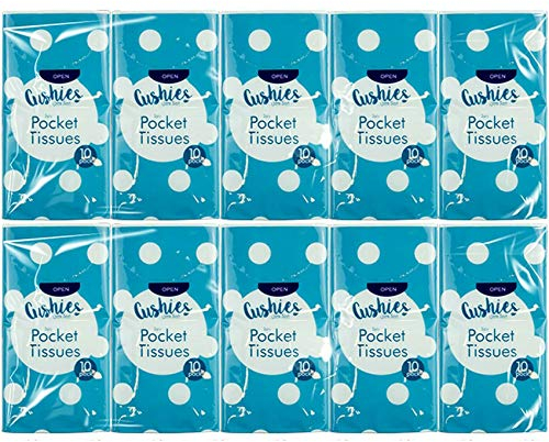 10 x Packs CUSHIES Ultra Soft Pocket Tissues 3 Ply New Embossed Strong White Makeup Beauty Home Care Travel Cleaning Fun Party Facial Clean Handy UK Free P&P