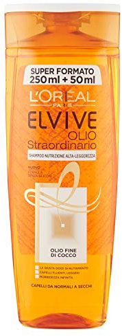 L'Oréal Paris Shampoo Elvive Olio Straordinario Cocco, per Capelli fini e Secchi, 300 ml