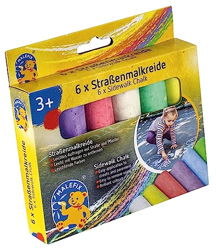 MALEFIX Straßenmalkreide 6er Packung I Malkreide für Kinder und Erwachsene I Vielfalt an Farben I Leuchtend und Kräftig I Wasserlösliche und hochwertige Kreide von Pustefix I für Straße u. Hof