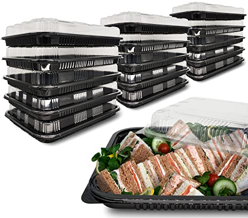 25 Pack Sandwich Platter Trays with Lids – Reusable Catering Food Trays for Parties, Buffets, Sushi, Sandwiches, Cake & Meal Prep (34 x 24 x 7.5 cm)