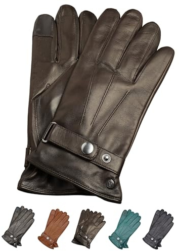 Akaroa Estd 2019 - Ron - Gants en cuir pour homme - Avec fonction écran tactile et doublure en tricot recyclé - En cuir italien - 50 % cachemire et 50 % laine - 5 tailles S à XXL, XL