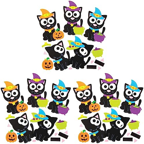 Baker Ross Witches Cat Mix and Match Halloween Decoration Magnet Kits - Pack of 24, Halloween Craft Kits for Kids, Foam Cat Decoration Arts and Crafts (AX222)