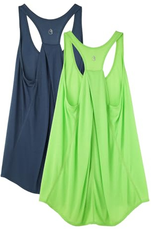icyzone - Camiseta deportiva sin mangas para mujer con espalda cruzada, ajuste holgado (paquete de 2 unidades), M