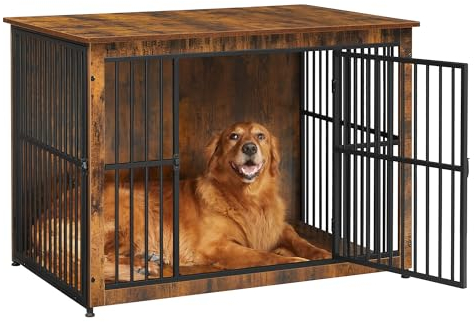 Feandrea Hundekäfig Möbel, Beistelltisch, Hundebox, Moderne Hundehütte Indoor für Hunde bis zu 37 kg, hochbelastbar, geschlossener Boden, Hundehaus 2 Türen, vintagebraun PFC024X01
