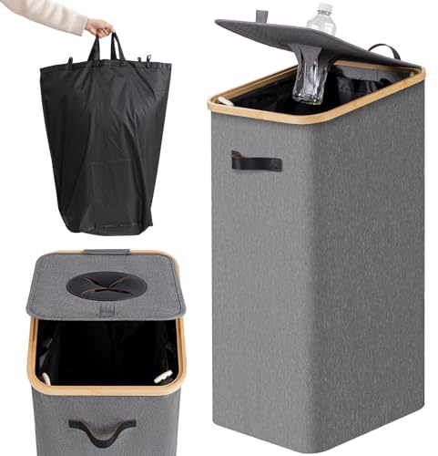 AINIYNM Contenitore per Bottiglie di pegni con Borsa XXL, 100L Deposito Bottiglie con Sacca Estraibile, Raccoglitore di Bottiglie con Foro per Cucina e ripostiglio, Grigio Chiaro