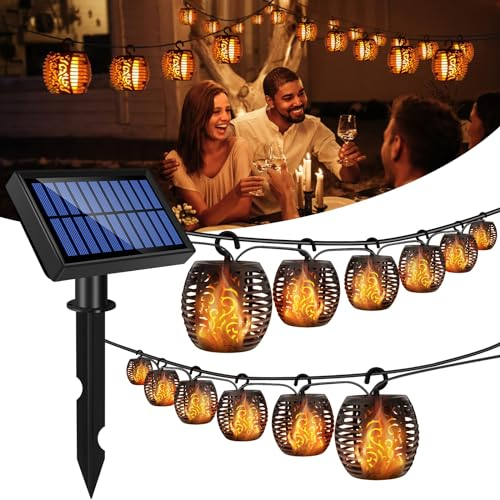 highsam Guirnaldas Luces Exterior Solar, Luces Solares para Exteriores con Efecto de Llama, IP65 Impermeables Cadena de Luces para Jardin, Patio Decorativas