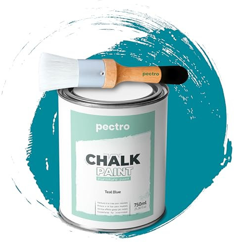 PECTRO Chalk Paint for Furniture 750ml + special Wood Brush Pack - Furniture Paint without sanding - Wood Piant - Effect Chalk Colors (Teal Blue)