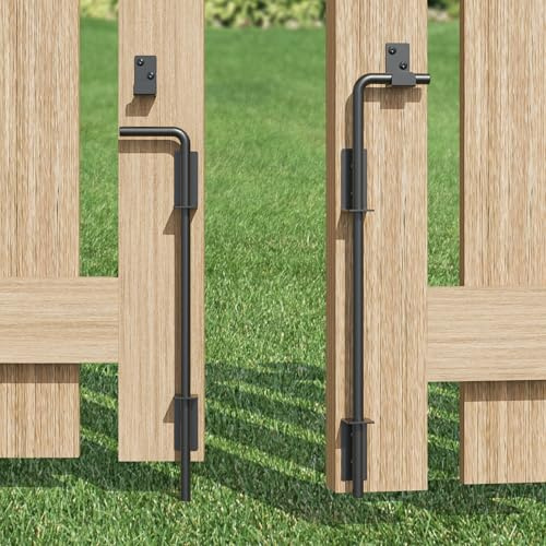 TIBEGOLD 18 Heavy Duty Cane Bolt Gate Drop Rod, Extra Thick Gate Ground Latch Hardware for Wood PVC Vinyl Metal Fences Gates, Wrought Iron Doors Stopper Gate Latches, Black Finish, 2 Pack