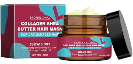 Kollagen Sheabutter Haarmaske für Lockiges Haar, Collagen Hair Treatment, Aminosäuren Reparatur Haarmaske, Keratin Haarkur für Beschädigtes, Trockenes Haar, Frizz-Kontrolle (1PC)