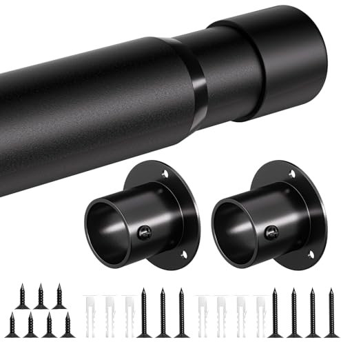 Wardrobe Rail 43-209cm, Adjustable Clothes Rail with Brackets, 32MM Extendable Wardrobe Rod, Metal Clothes Hanging Pole for Clothes, Wardrobe, Cabinet, Bathroom, Black