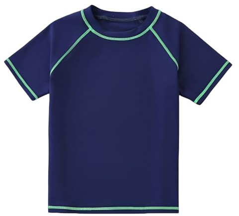 LYZOURBB Boys Rash Guard Shirt Short Sleeve Swim Shirts, Toddler Kids Youth Rashguard Water Shirt UPF+ 50 Quick Dry Shirts for 4-11Years Navy