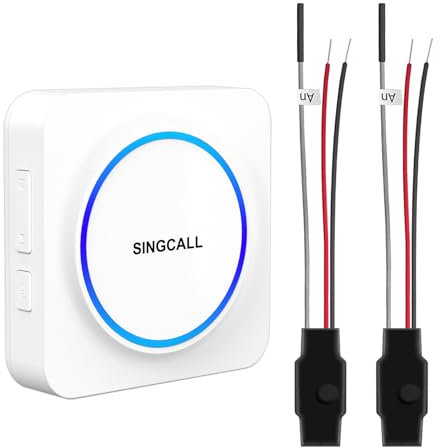 SINGCALL Juego de Extensión de Radio Timbre Inalámbrico Gong para Sistemas de Timbre Existentes con 32 Tonos y Volumen 0-100 dB para Hogar/Garaje/Apartamento,1 Receptor Portátil+2 Convertidor de Radio