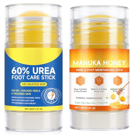 Urea Foot Cream and Manuka Honey Moisturizing Stick, Urea Cream 60 Percent for Feet, Foot Cream for Cracked Heels and Dry Skin, Cracked Heel Repair Cream, Foot Moisturiser, 40g